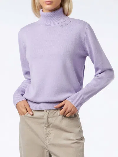 MC2 SAINT BARTH WOMAN KNITTED LILAC TURTLENECK SWEATER