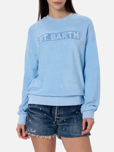 Mc2 Saint Barth Woman Light Blue Terry Cotton Stardust Sweatshirt In Sky