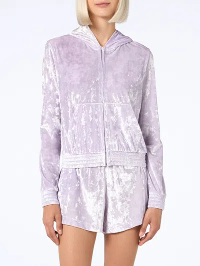 Mc2 Saint Barth Woman Lilac Chenille Zipped Hoodie Jasmine In Pink