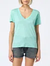 Mc2 Saint Barth Woman Linen Jersey Sage Green V-neck T-shirt Eloise In Green