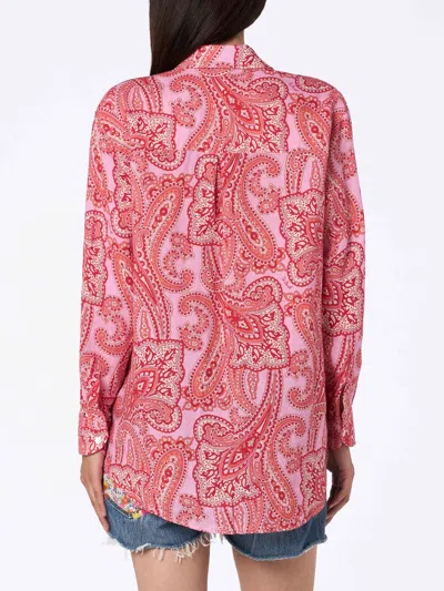 Mc2 Saint Barth Woman Linen Shirt Alodie With Paisley Print And Pockets In Pink