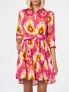 Mc2 Saint Barth Woman Linen Short Dress Daisy With Ikat Print In Pink