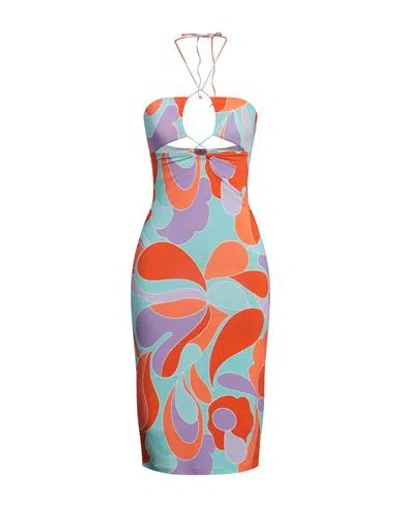 Mc2 Saint Barth Woman Midi Dress Turquoise Size L Viscose, Elastane In Blue