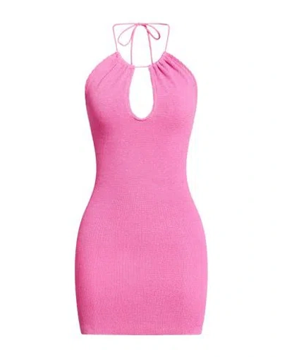 Mc2 Saint Barth Woman Mini Dress Fuchsia Size M/l Polyamide, Metal, Elastane In Pink