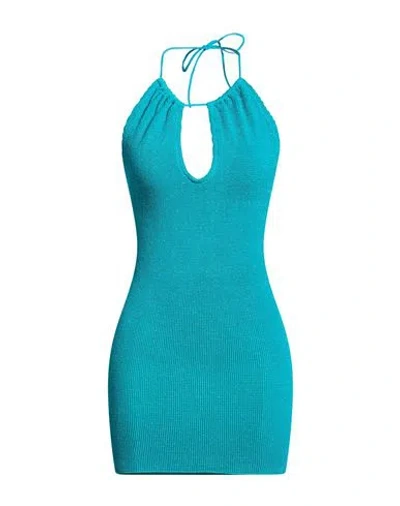 Mc2 Saint Barth Woman Mini Dress Turquoise Size M/l Polyamide, Metal, Elastane In Blue