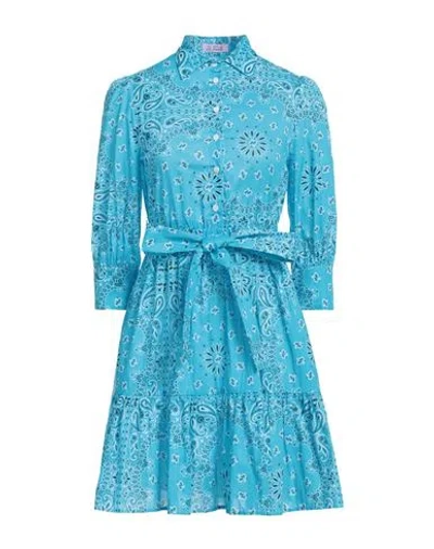 Mc2 Saint Barth Woman Mini Dress Turquoise Size S Cotton In Blue