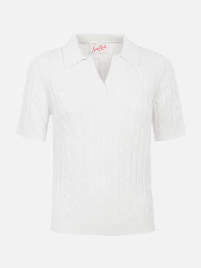 Mc2 Saint Barth Woman Off-white Cable Knit-polo Shirt Caddy