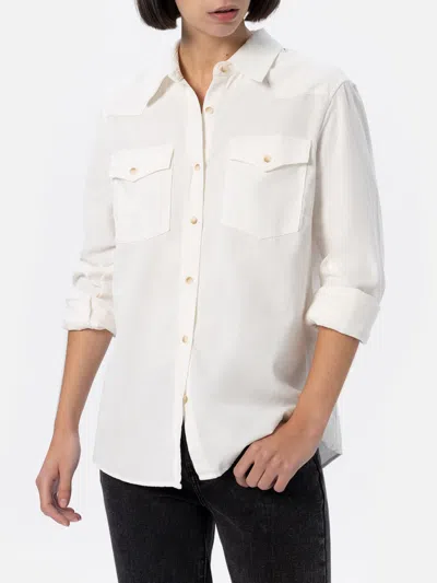Mc2 Saint Barth Woman Off-white Corduroy-like Shirt Deer With St. Barth Rhinestones Logo