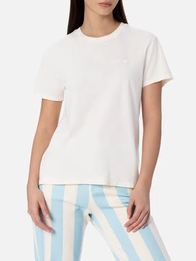 Mc2 Saint Barth Woman Off-white Cotton Jersey Crewneck T-shirt Emilie