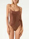 Mc2 Saint Barth Woman One Piece Swimsuit With Brown Shades Rhinestones In Brown
