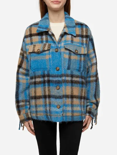 Mc2 Saint Barth Woman Overshirt Jacket With Fringes In Sky