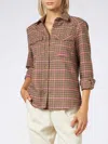 Mc2 Saint Barth Woman Overshirt With Pied De Poule Print In Brown