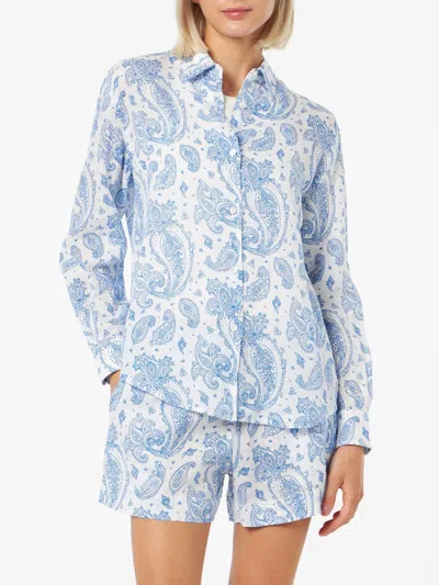 Mc2 Saint Barth Woman Paisley Linen Classic Shirt Meredith In Blue