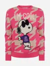 Mc2 Saint Barth Woman Pied De Poule Sweater New Queen With Snoopy Jacquard In Pink