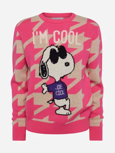 Mc2 Saint Barth Woman Pied De Poule Sweater New Queen With Snoopy Jacquard In Pink