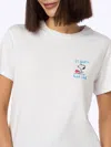 Mc2 Saint Barth Woman Pink Cotton Jersey Crewneck T-shirt Emilie With Snoopy St. Barth Padel Club Embroidery Snoopy  In White