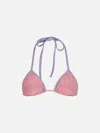 Mc2 Saint Barth Woman Pink Lurex Triangle Top Swimsuit Leah With Piping In Pink