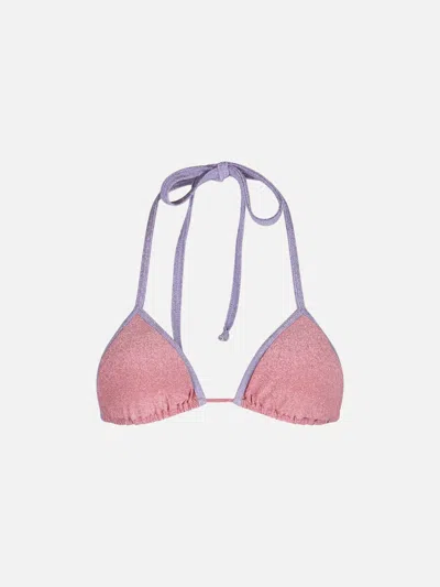Mc2 Saint Barth Woman Pink Lurex Triangle Top Swimsuit Leah With Piping