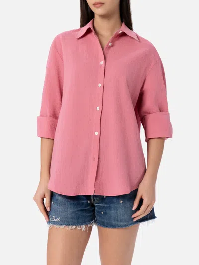 Mc2 Saint Barth Woman Pink Seersucker Shirt Aisha