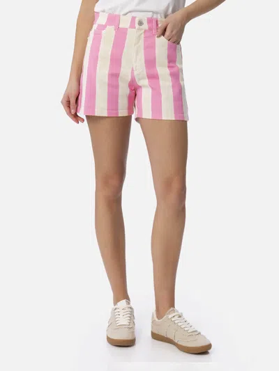 Mc2 Saint Barth Woman Pink Striped Print Denim Bermuda Cancun