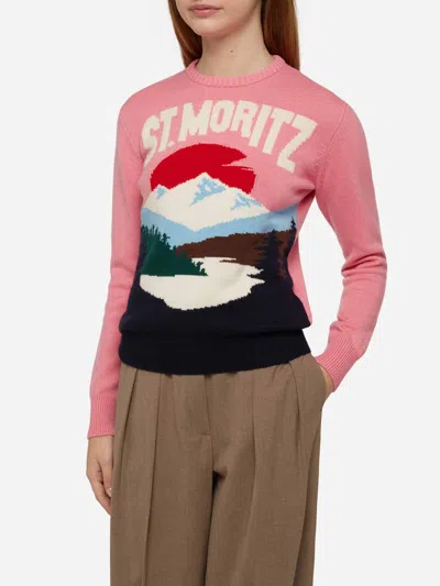 Mc2 Saint Barth Woman Pink Sweater New Queen St. Moritz Postcard Print