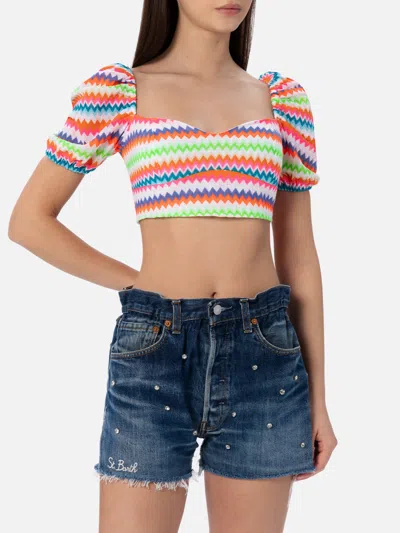 Mc2 Saint Barth Woman Raschel Knit Cropped Top In Multicolor
