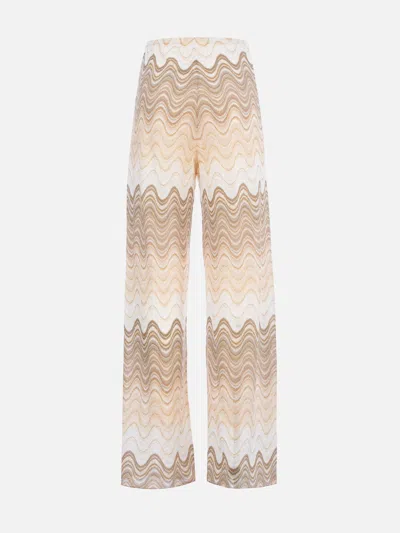 Mc2 Saint Barth Woman Raschel Knit Wide-leg Off-white Trousers Amalia In Beige