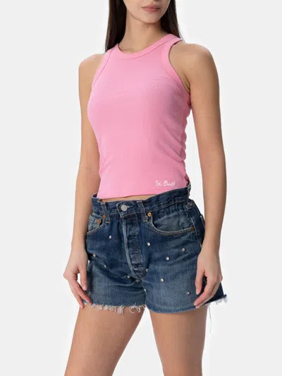 Mc2 Saint Barth Woman Rib-knit Pink Cotton Tank Top