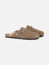 Mc2 Saint Barth Woman Sandal Furry Clogs With Herringbone Print In Brown