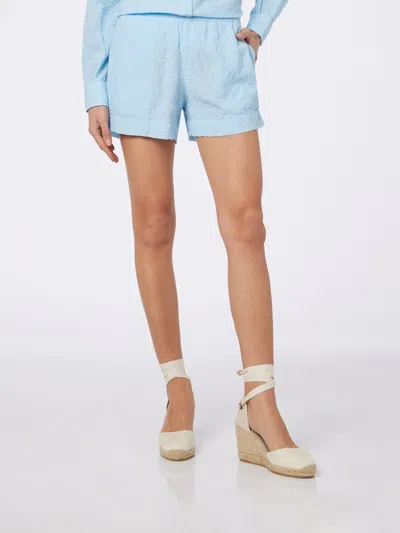 Mc2 Saint Barth Woman Sangallo Cotton Pull Up Shorts Meave In Sky