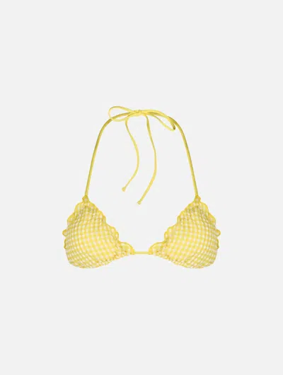 Mc2 Saint Barth Sagittarius Seersucker Bikini Top In Yellow