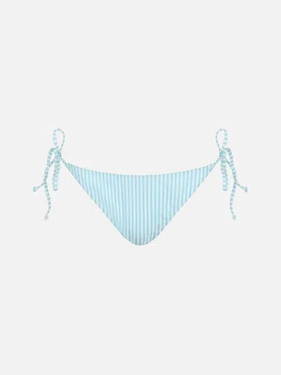 Mc2 Saint Barth Woman Seersucker Striped Classic Swim Briefs Virgo In Sky