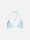 Mc2 Saint Barth Woman Seersucker Striped Triangle Top Swimsuit Leah In Sky