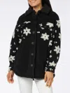 Mc2 Saint Barth Woman Sherpa Overshirt With Snow Flakes Print In Black