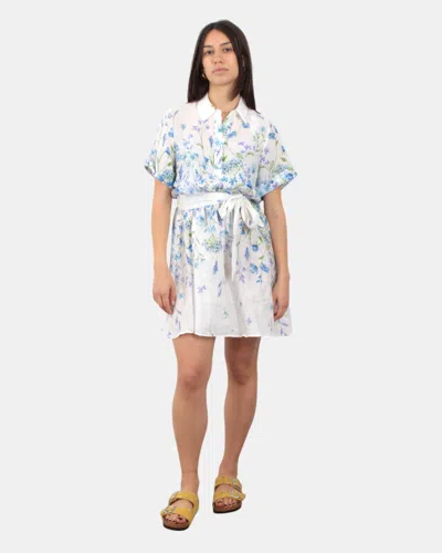 Mc2 Saint Barth Woman Short Dress - Flower Blue Linen 01