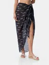 Mc2 Saint Barth Woman Silk Voile Long Pareo Oasi With Animalier Print In Black