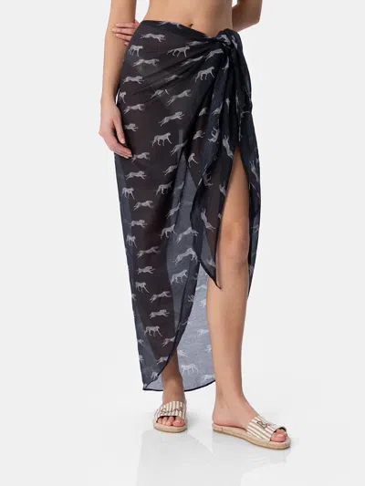 Mc2 Saint Barth Woman Silk Voile Long Pareo Oasi With Animalier Print In Black