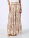 Mc2 Saint Barth Tiered Maxi Skirt In Printed Silk Voile In White