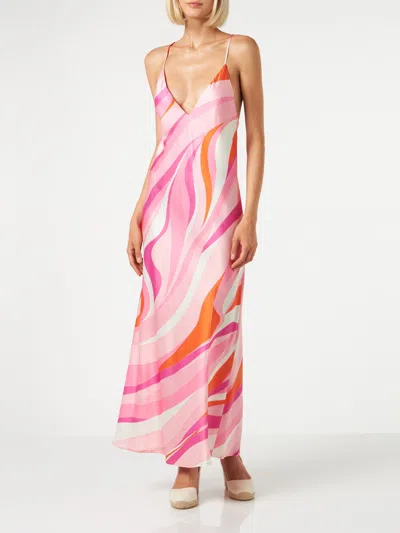 Mc2 Saint Barth Woman Slip Dress Eydis With Wave Print In Pink