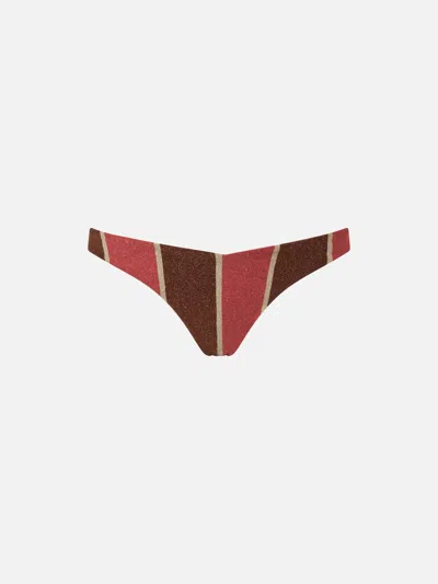 Mc2 Saint Barth Woman Striped Lurex Cheeky Swim Briefs Romy In Brown