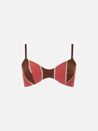 Mc2 Saint Barth Woman Striped Lurex Scoop Bralette Beach Top May In Brown