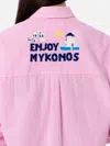 Mc2 Saint Barth Woman Striped Seeruscker Cotton Over Shirt Brigitte With Front And Back Mykonos Embroidery In Pink