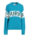 Mc2 Saint Barth Woman Boxy Shape Soft Sweater With Courma Jacquard Print In Blue
