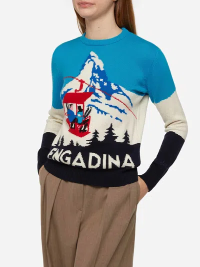 Mc2 Saint Barth Woman Sweater Engadina Vintage Postcard Print In Blue
