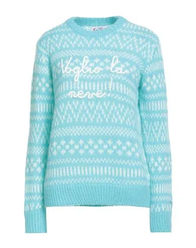 Mc2 Saint Barth Woman Sweater Turquoise Size M Acrylic, Polyamide, Alpaca Wool In Blue