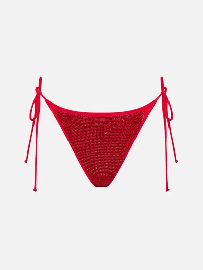Mc2 Saint Barth Woman Swim Briefs With Red Rhinestones In Pink