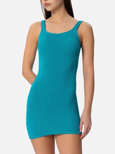 Mc2 Saint Barth Woman Tank Teal Lurex Crinkle Dress In Blue