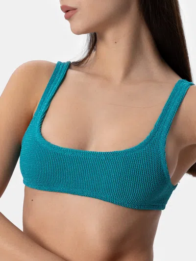 Mc2 Saint Barth Woman Teal Classic Lurex Crinkle Bralette Naima In Green