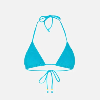 Mc2 Saint Barth Woman Terry Triangle Top Swimsuit With Charms In Blue