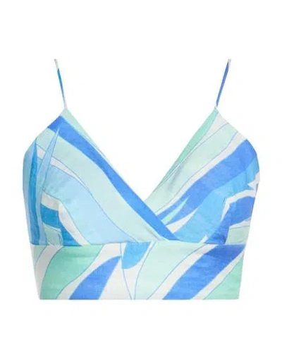 Mc2 Saint Barth Woman Top Azure Size S Linen In Blue